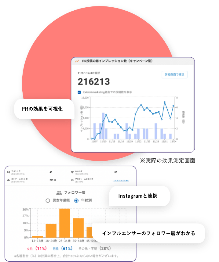 PRの可視化グラフ画像 instagramと連携 インフルエンサーのフォロワー層がわかるグラフ画像